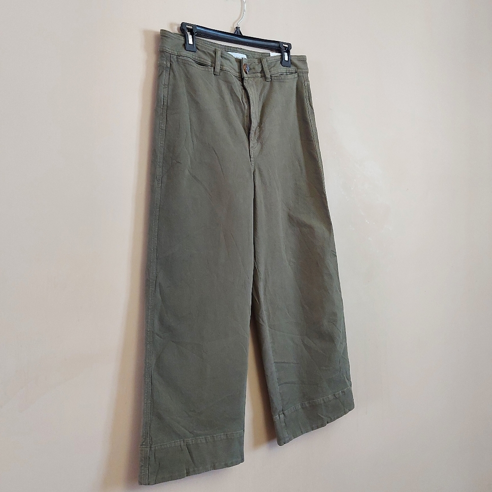 Loft high waist wide leg khaki cotton stretch pants Size 8 Khaki - Picture 2 of 11
